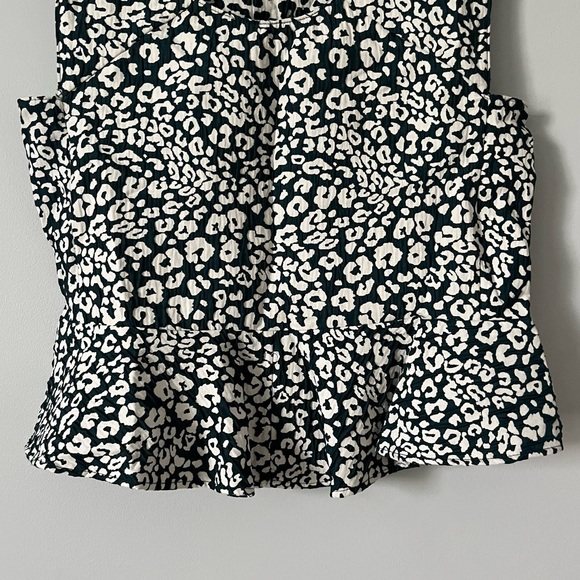 Zara dark green & white leopard print peplum sleeveless blouse - Picture 12 of 16